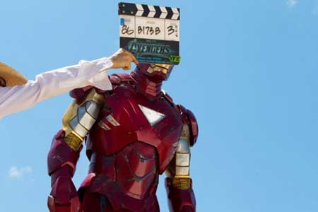 Robert Downey Jr as Iron Man on set of MARVEL'S THE AVENGERS